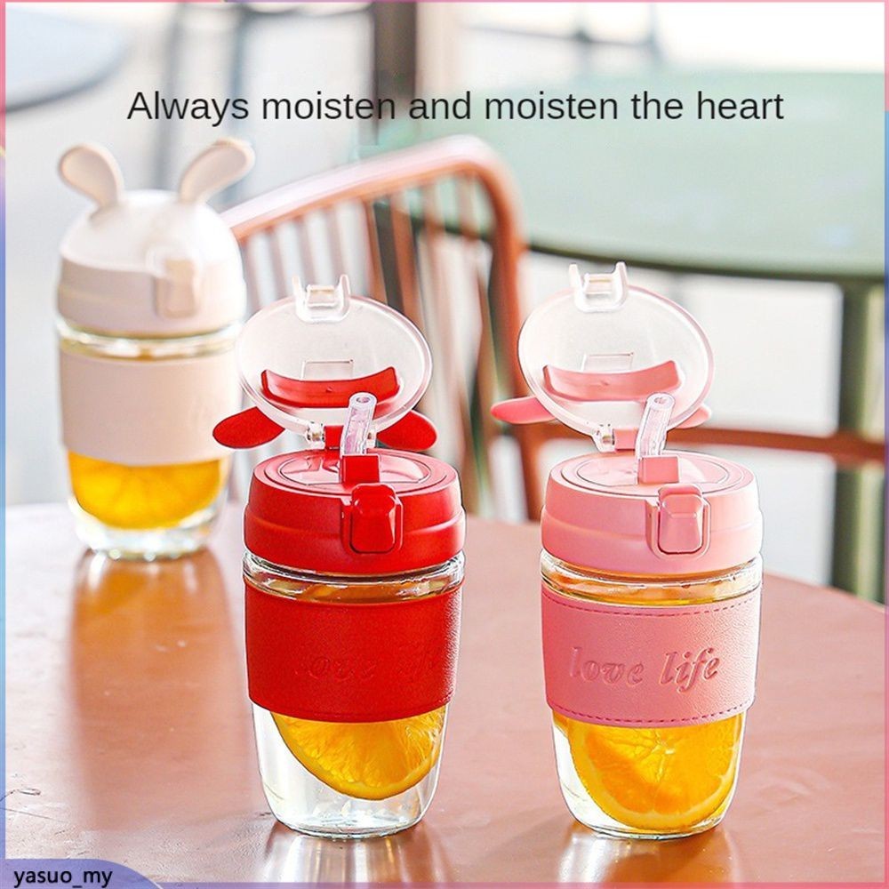 Cute Cartoon Moe Rabbit Glass Bounce Straw Cup Portable Water Cup For ...