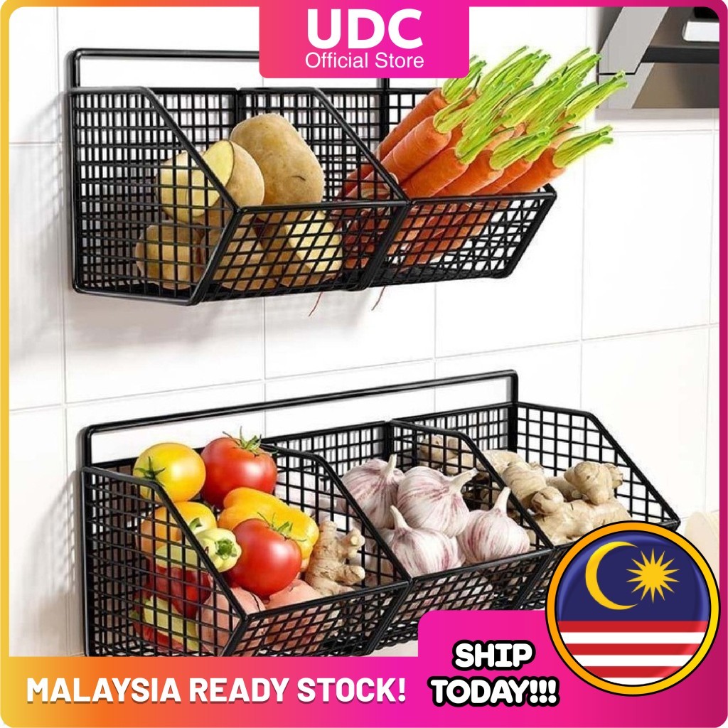 UDC🍊 2/3 Grids Wall Mounted Storage Rack Multifunctional Basket Ginger ...