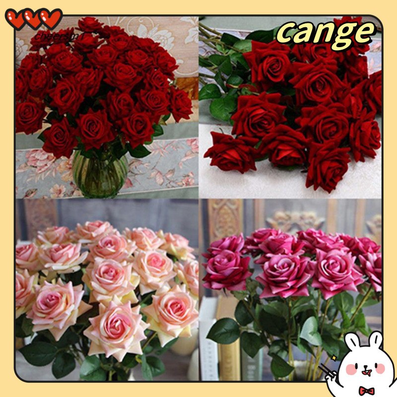 50pcs simulation artificial flowers with stems and fake roses for