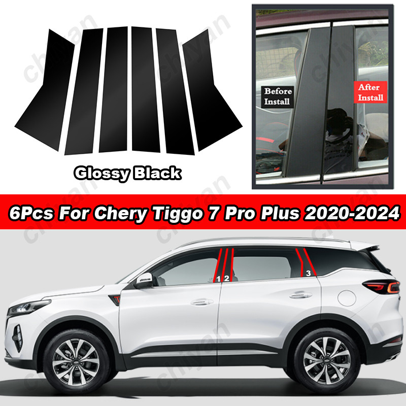 6Pcs Glossy Piano Black/Carbon Fiber Window Door Middle Pillar Sticker ...