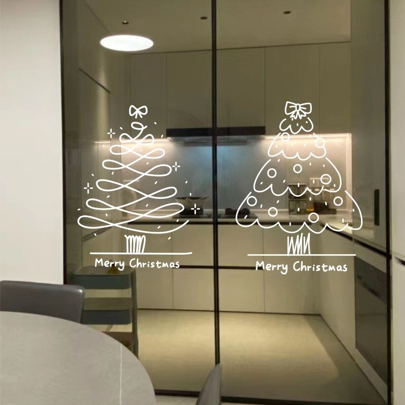 Hand-painted Christmas Tree Glass Stickers Kitchen Sliding Door Shop ...