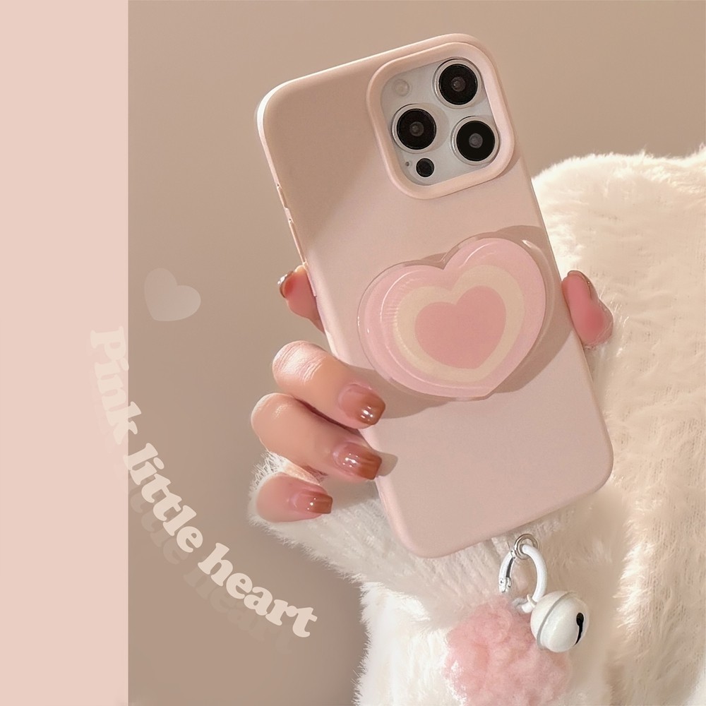 Pink Heart-shaped Stand Suitable for IPhone 16 Pro Phone Case