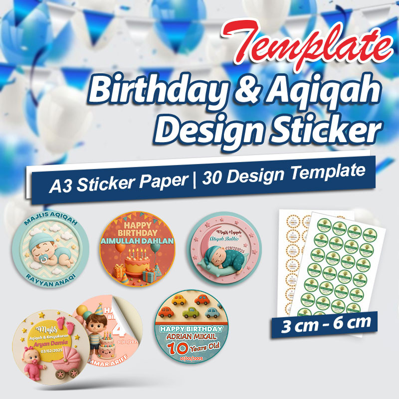 VC Art Sticker Murah Untuk Door Gift Birthday & Aqiqah | Template Sedia ...