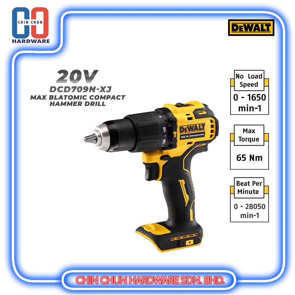 DEWALT 20V MAX BL ATOMIC COMPACT HAMMER DRILL (DCD709N-XJ) - BARE ...