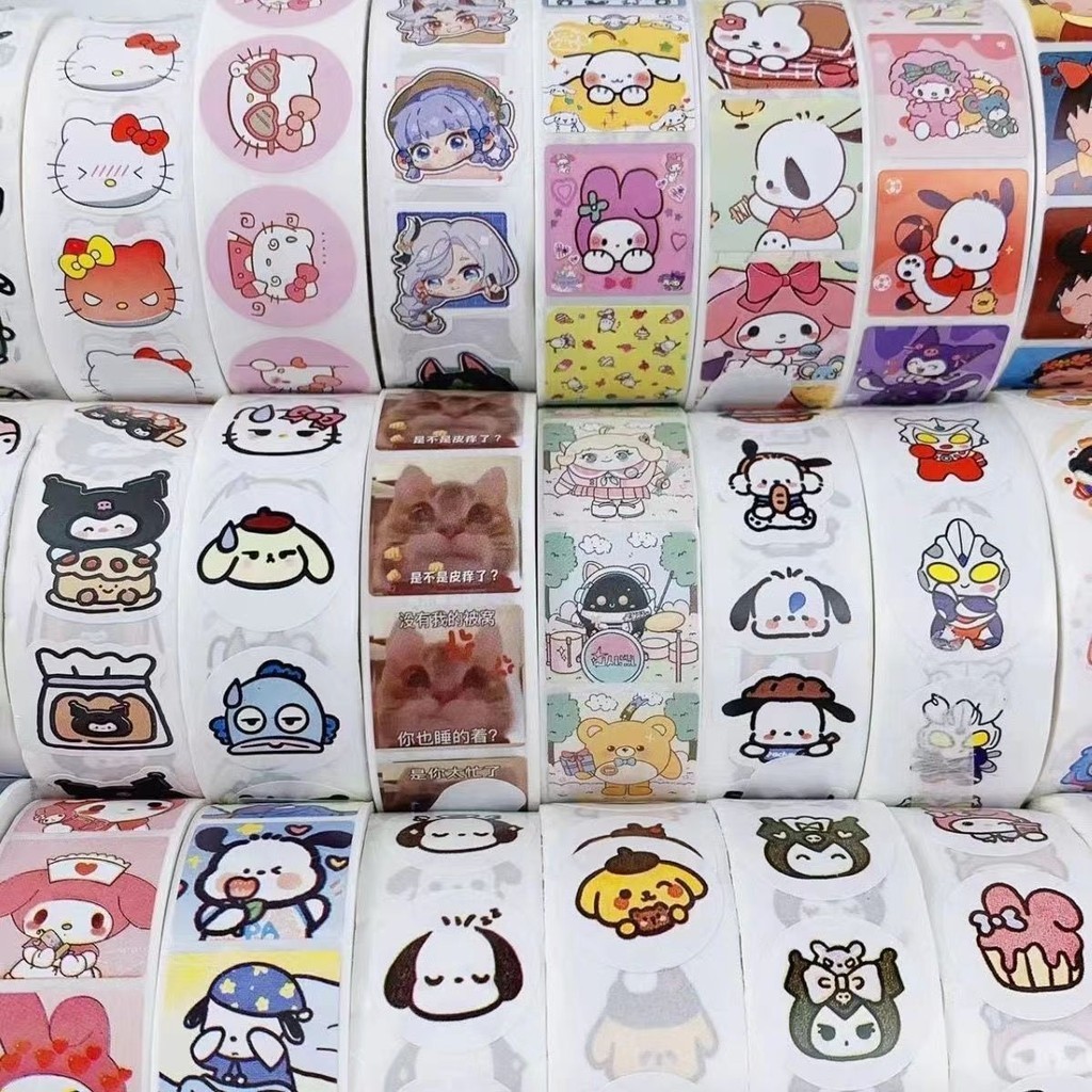 500Pcs/Roll Sanrio Stickers Hello Kitty Melody Kuromi Cinnamoroll ...