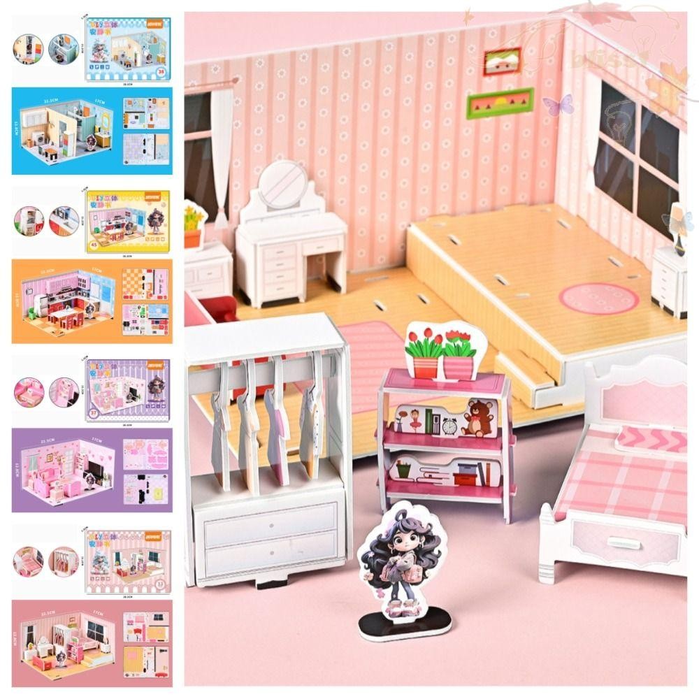 BLISS DIY Puzzle Dollhouse Room, Bathroom Bedroom Pretend Play Paper ...
