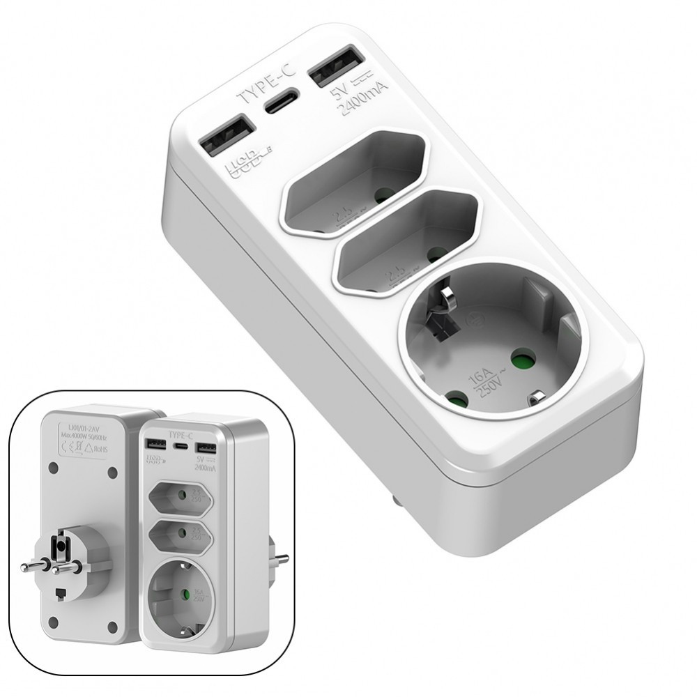 Multiple Socket Flip Cover Design Lightweight 2 USB-A Ports Child Lock ...