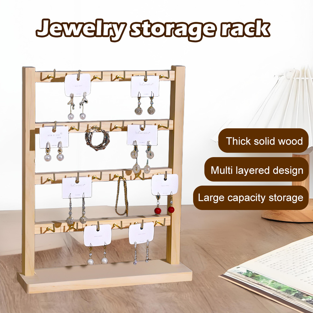 Rack Jewelry Wooden Storage Earrings Hooks Bracelets with Stand ...