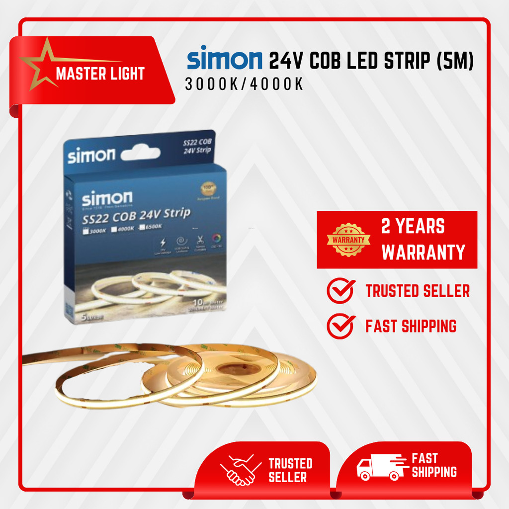 SIMON 24V COB LED STRIP 8MM 320D LED (5METERS PER PACK) | Shopee Malaysia
