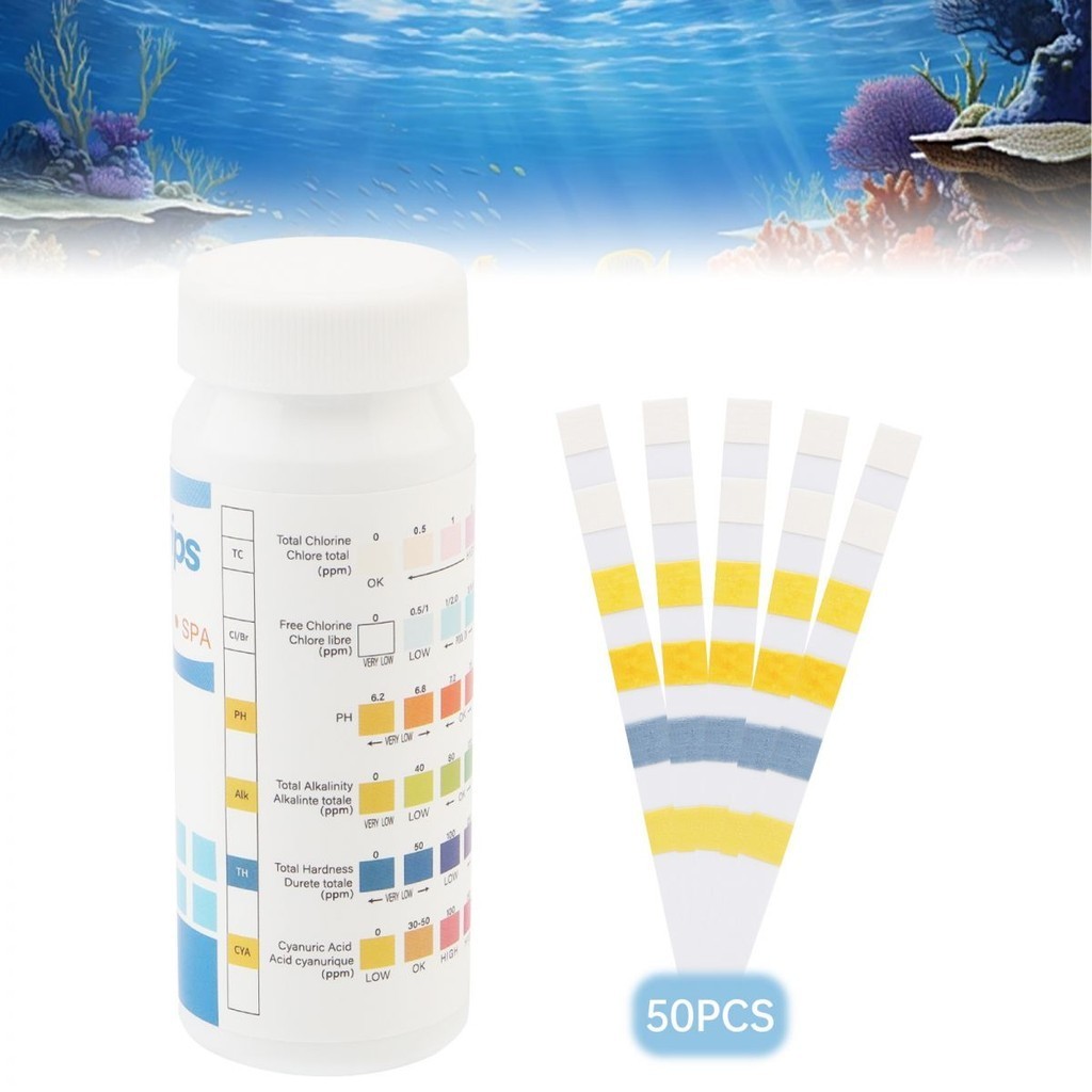 50pcs/pack 6 In 1 PH & Total Chlorine & Free Chlorine & Total Alkalinity & CYA & Total Hardness