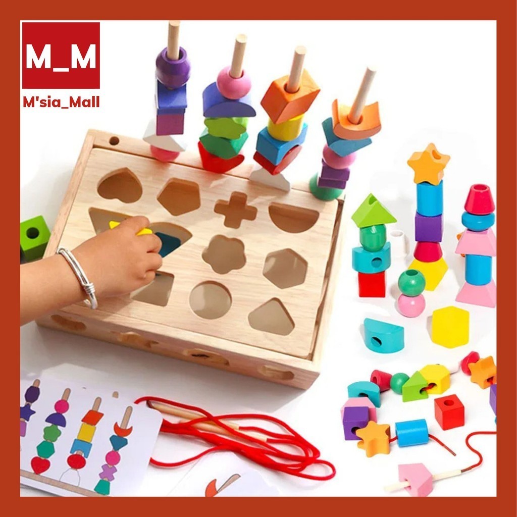 5 in1 Montessori Wooden Toys Color Shape Cognition Blocks Matching ...
