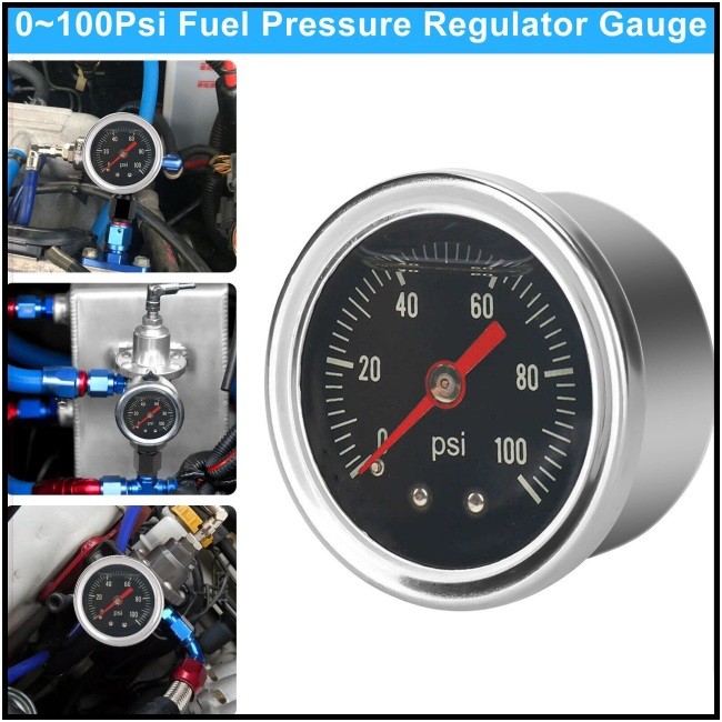 CI Universal Adjustable Fuel Pressure Regulator Gauge 0-100psi Liquid ...