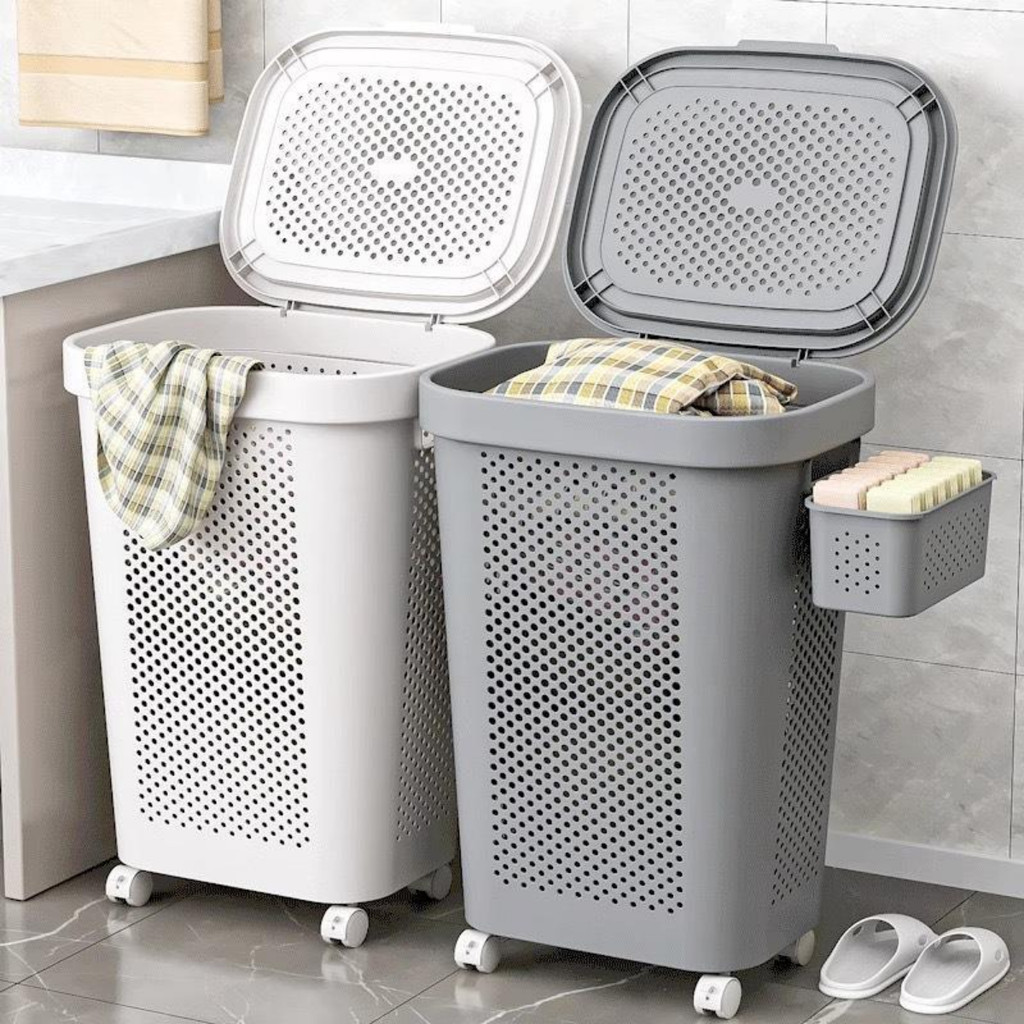 Clothes Storage Basket Plastic Laundry Basket with Lid Toilet Large ...
