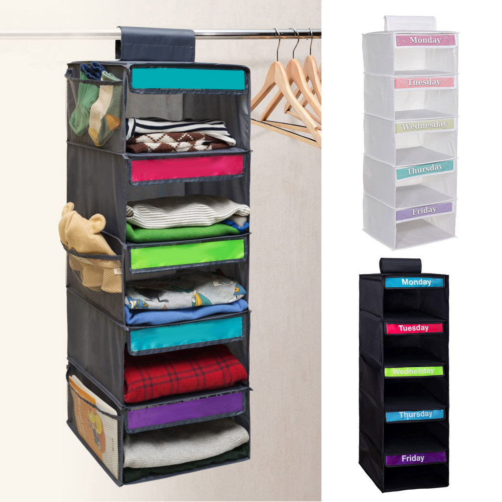 Weekly Outfit Planner Clothes Storage Bag 5-shelf Kids Hanging Closet ...