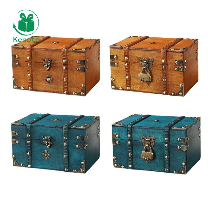 [Kesoto] Pirate Treasure Chest Decorative Box Wood Gift Multifunctional ...