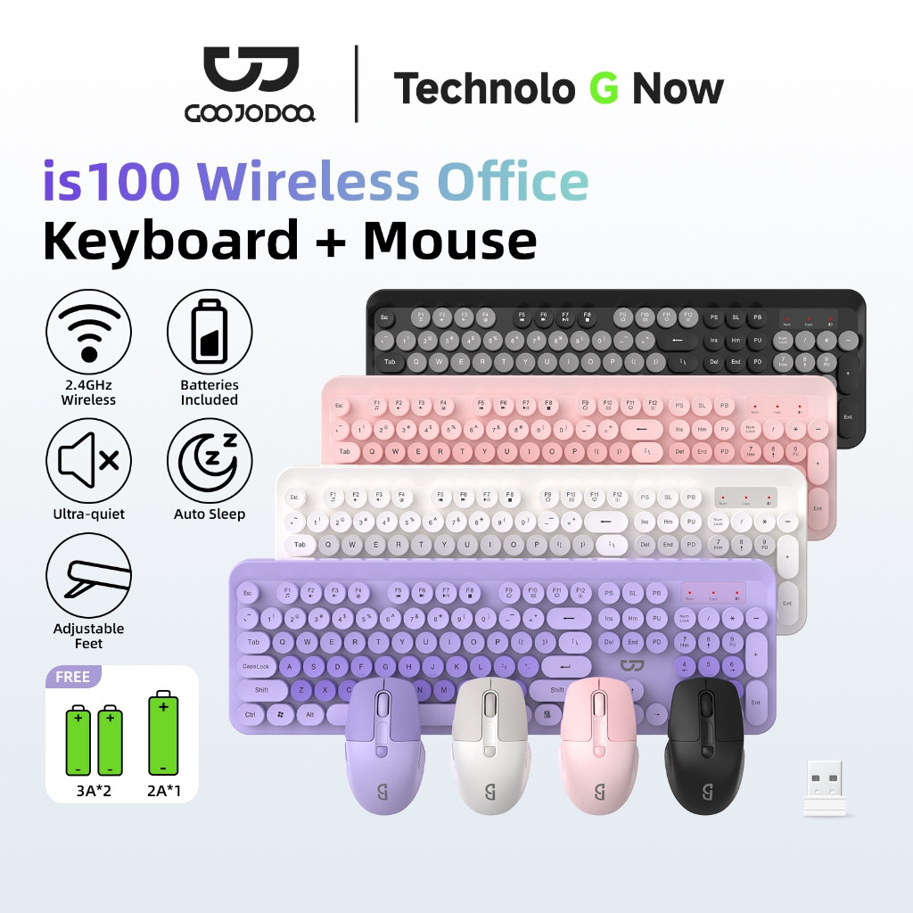GOOJODOQ Wireless keyboard and Mouse Set Silent Circular Keycaps Three ...