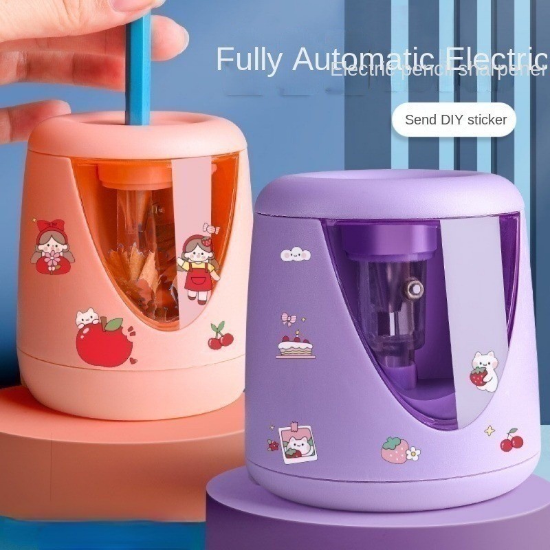Automatic Electric Pencil Sharpener with Cartoon Stickers Stationery ...
