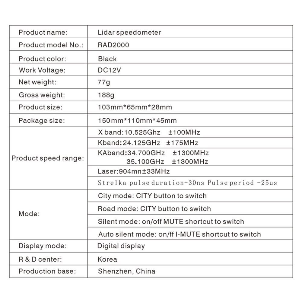 RAD2000 Car Radar Speedometer Sensitive Radar Speed Control Detector