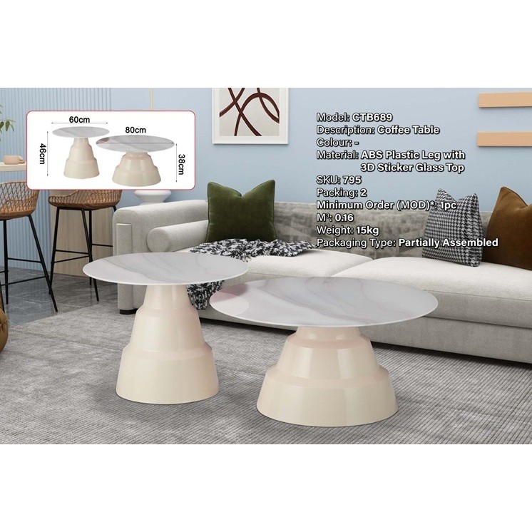 Harga Kilang Coffee Table ABS Plastic Leg 3D Sticker Glass Top | Shopee ...