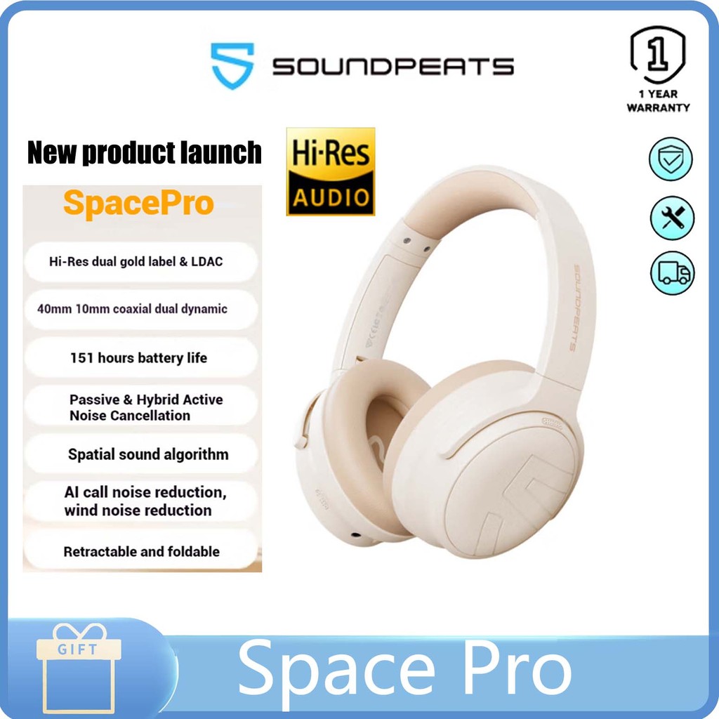 SoundPEATS Space Pro Dual Gold Label Headset noise-cancelling Bluetooth ...