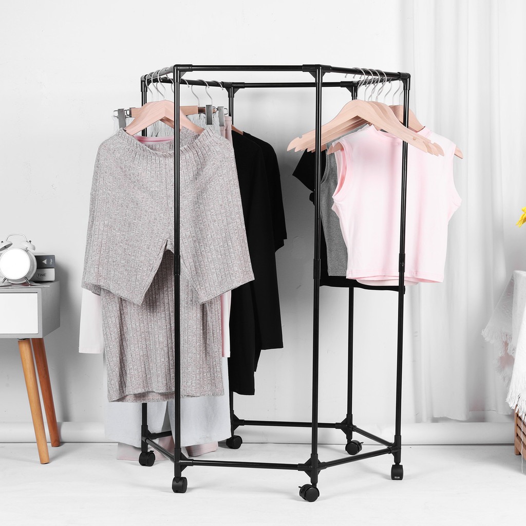 Hexagon Rolling Garment Rack on Wheels Heavy Duty Clothes Rail Metal ...