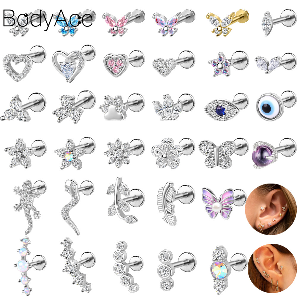 Bodyace 1 Pc 16G Earring Crystal Ear Piercing Helix Earring Butterfly ...