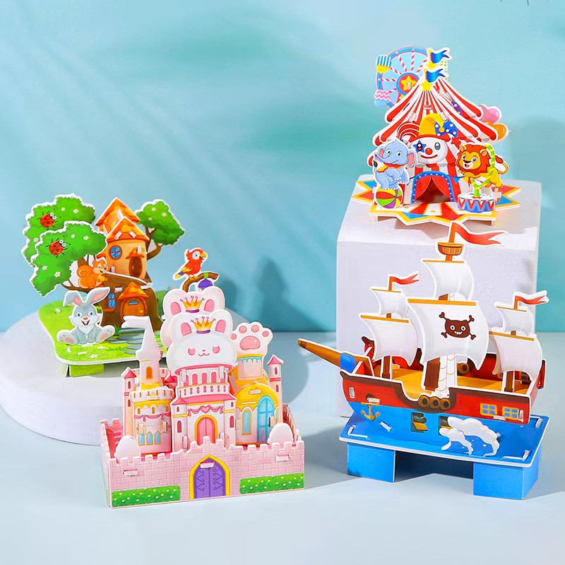 3D Building Jigsaw Puzzle Kids DIY Art Craft Paperboard Education Game ...