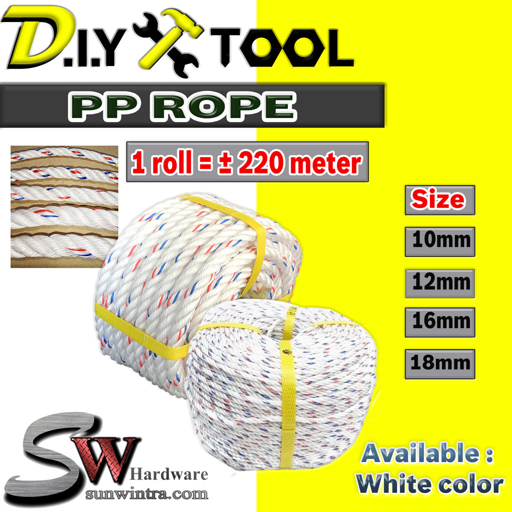 10mm,12mm,16mm,18mm X 220Meter Polypropylene Rope/ PP Rope/Tali Putih ...