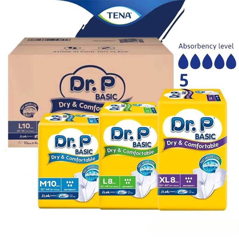 Dr P Adult [TAPE] Diaper Basic CARTON (XL8s x12/L8s x12/M10s x12 ...