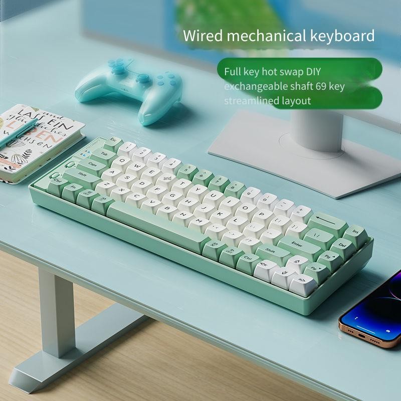 69-Key Mechanical Keyboard Green Axis Red Axis Wired Keyboard Hot Swap ...