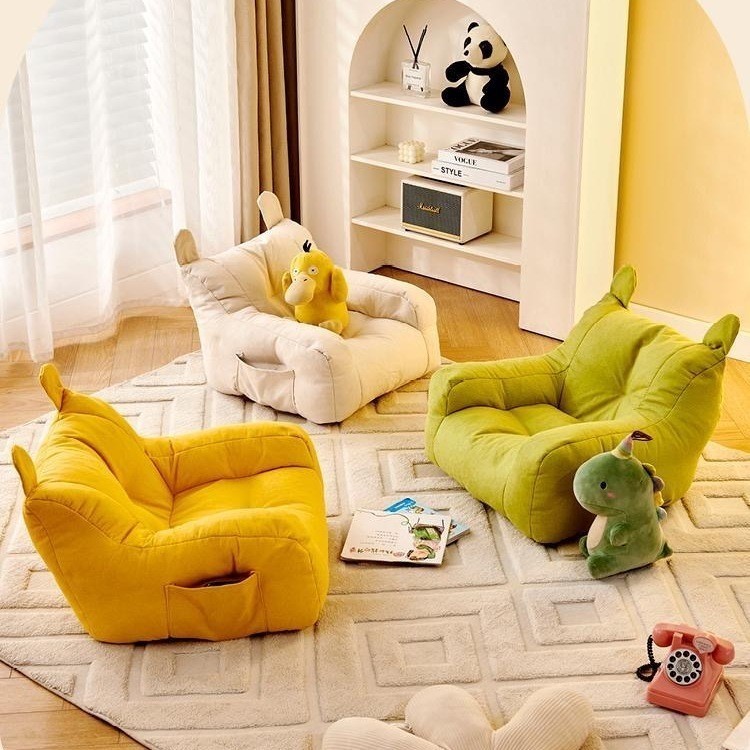 Kids Baby Reading Lazy Sofa Chair Cotton Linen Lamb's Wool Removable ...