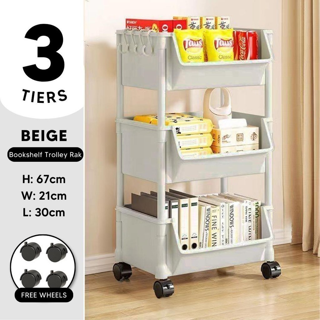 Trolley Rack Storage Rak Buku Bookshelf Small Trolley Movable Multi ...