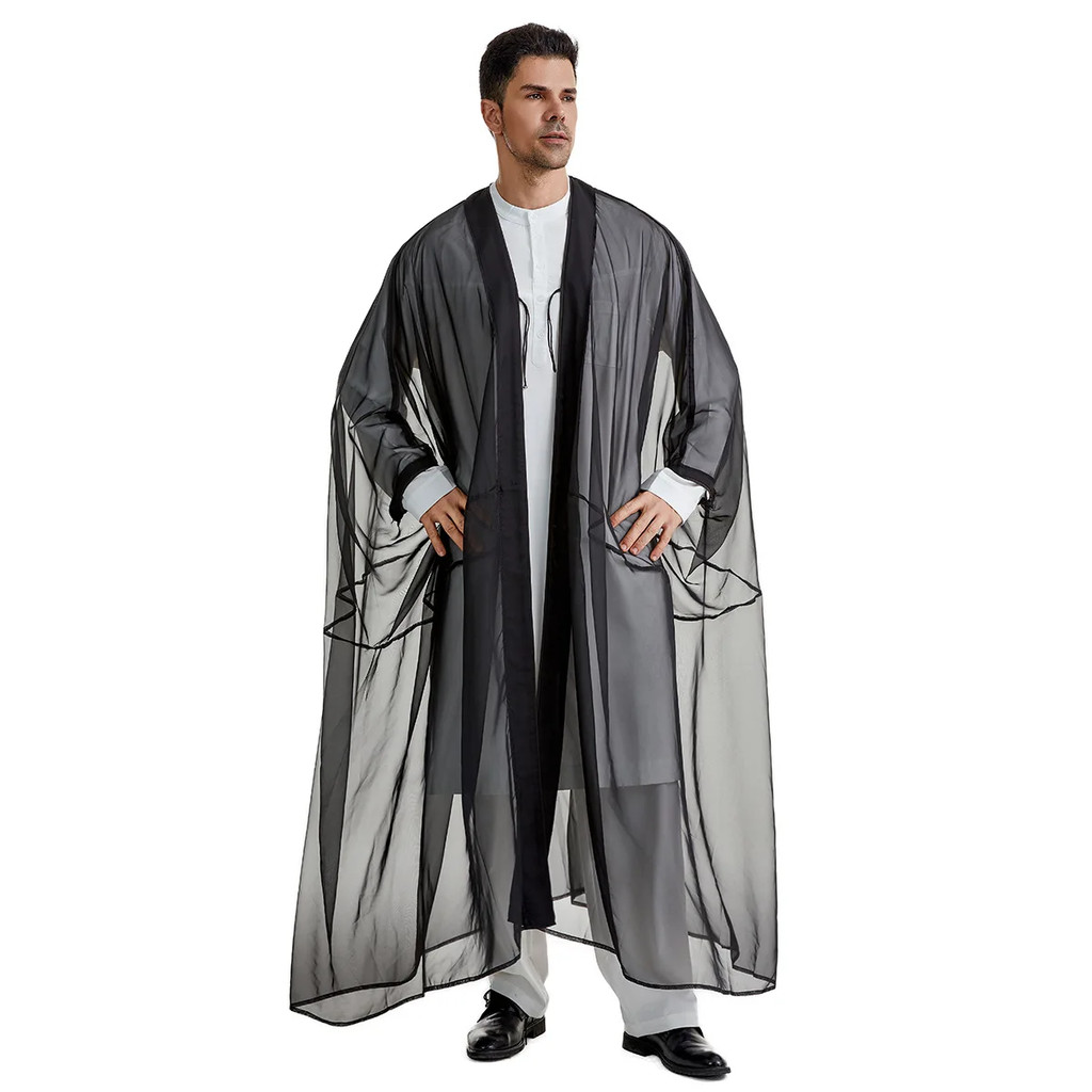 Muslim Fashion Men Thin Abaya Outer Cape Arabic Daily Cloak Dress Man ...