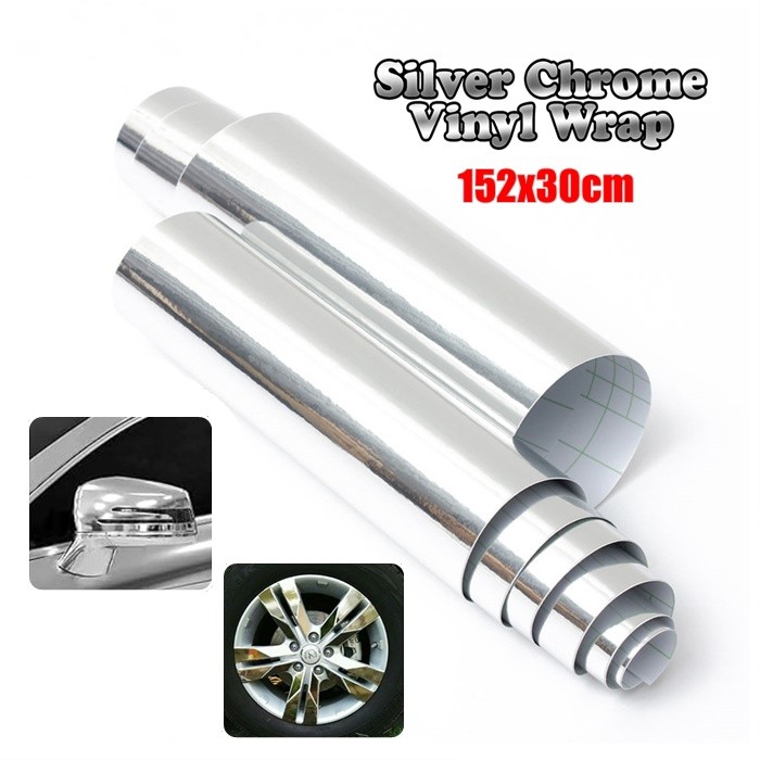 Glossy Silver Entire Car Mirror Chrome Vinyl Wrap Decal Sticker Film Air Free AX
