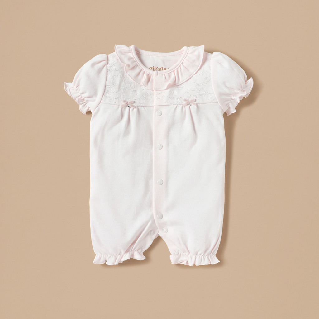 Giggles Embroidered Romper with Short Sleeves and Snap Button Closure ...