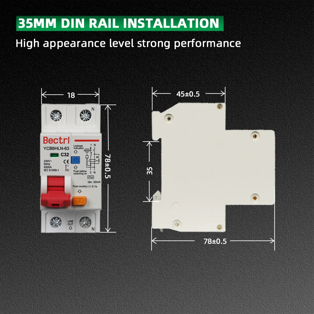 Ycb Hln Ma P N Rcbo Mcb Residual Current Circuit Breaker V Hz Over Current Leakage