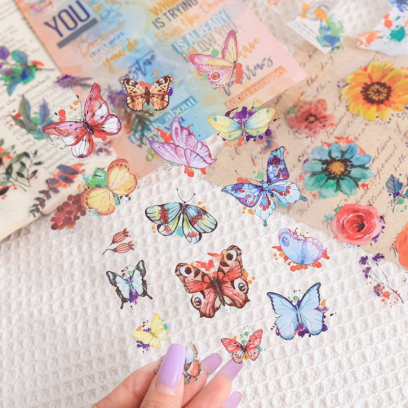 Journamm 6Sheets Butterfly Plant Sticker PET Material DIY Scrapbooking ...