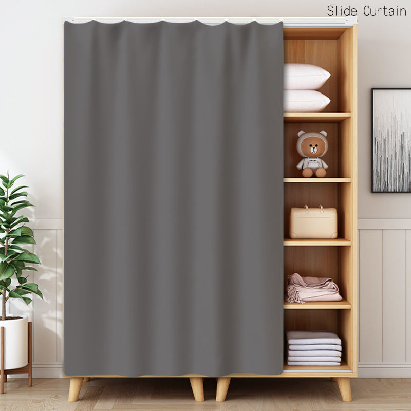 Simple Solid Color Slide Rail Curtain Wardrobe Self-adhesive Dust-proof ...