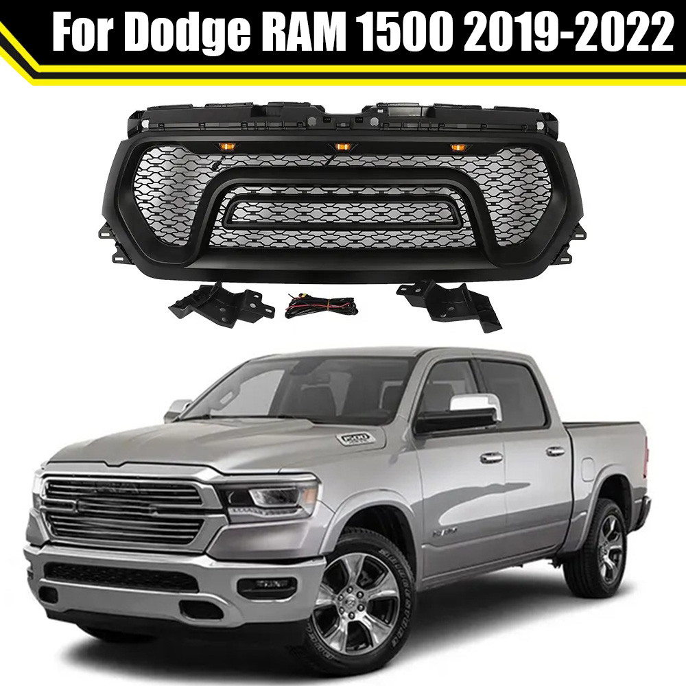 Black ABS Plastic Front Grille For 2013-2017 RAM 1500 Rebel Style - Easy Install Upgrade - View #3