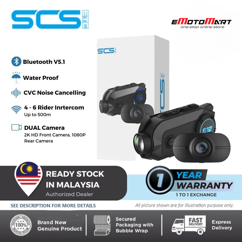 SCS S12 Helmet Bluetooth Communication Intercom ( With CAM Front & Rear ...