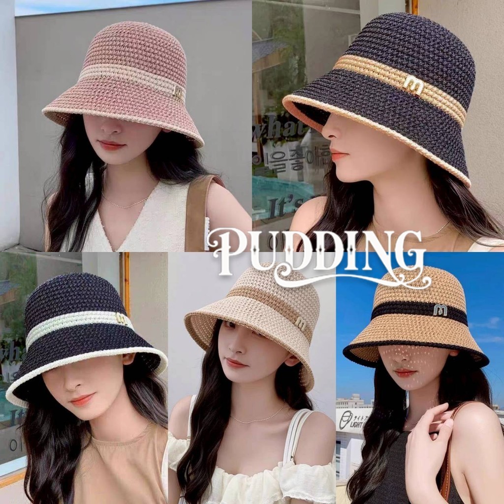 PUDDING Bucket Hat Fearful Shape With Strap Details Bright Colors-MK-14 ...