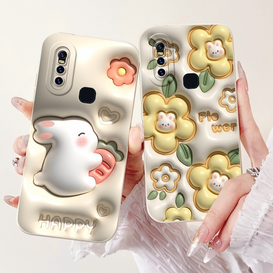 For Vivo V15 1819 Case Cartoon flower Full Camera Protection Cover Straight  Edge Matte Soft Phone Casing