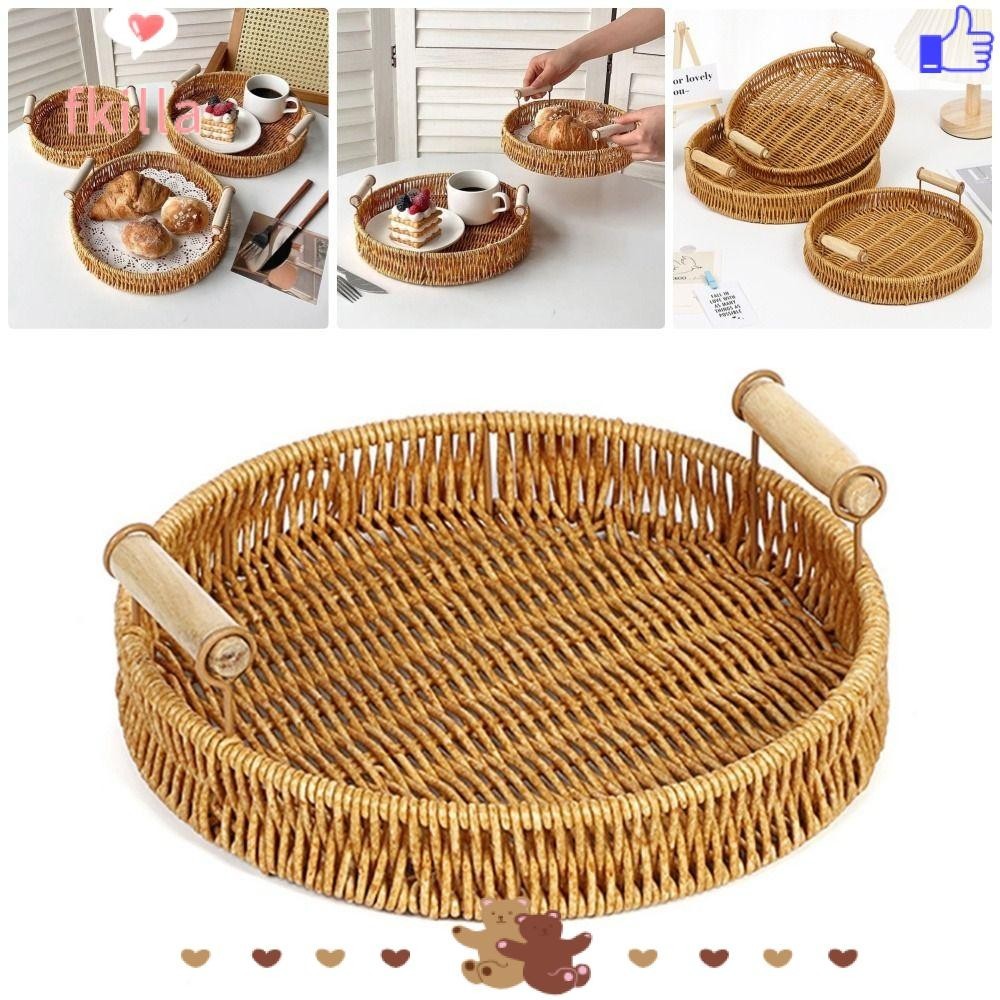 FKILLA1 1Pcs Handwoven Rattan Basket, Breakfast Bread Food With Handle ...