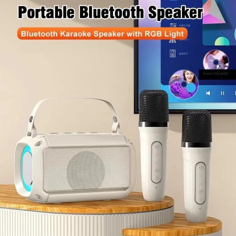 Dual Microphone Karaoke Machine Subwoofer Portable Bluetooth PA Speaker ...