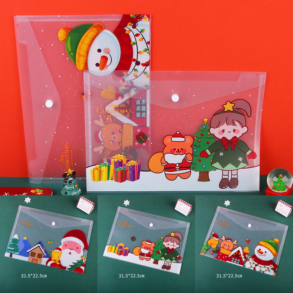 Waterproof Christmas Animal Button File Bag A4 Paper Storage Folder PVC ...
