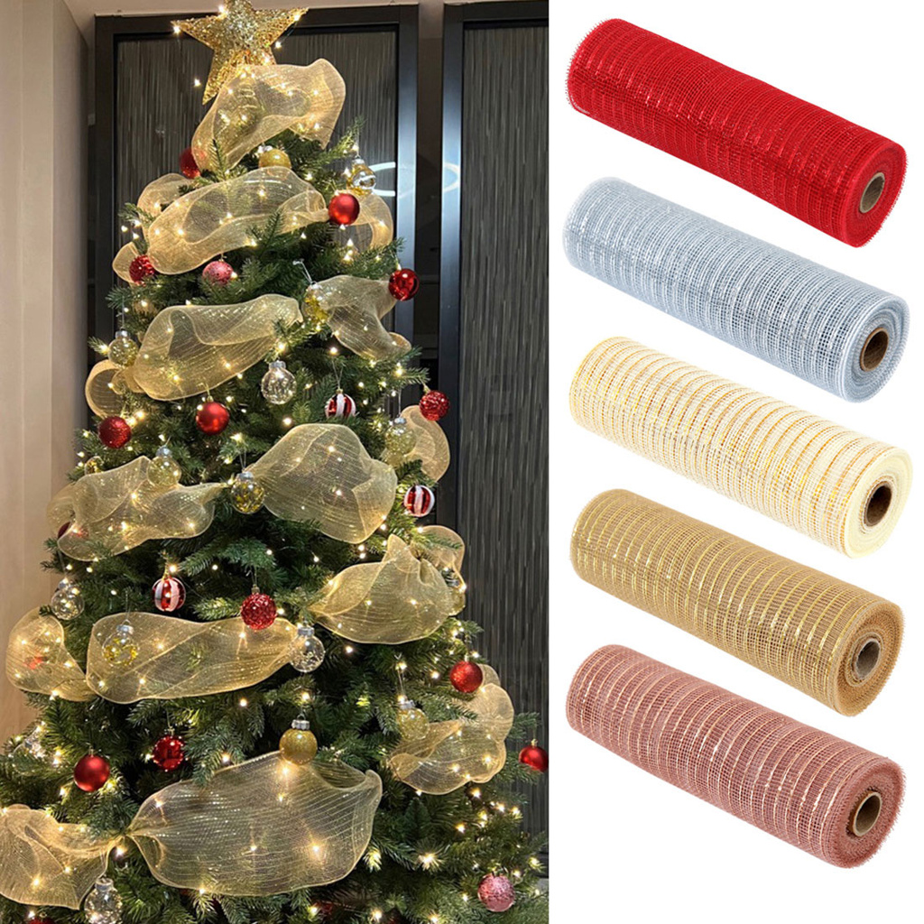 Christmas Mesh Ribbon Christmas Flower Wreath Mesh DIY Xmas Tree Ribbon ...