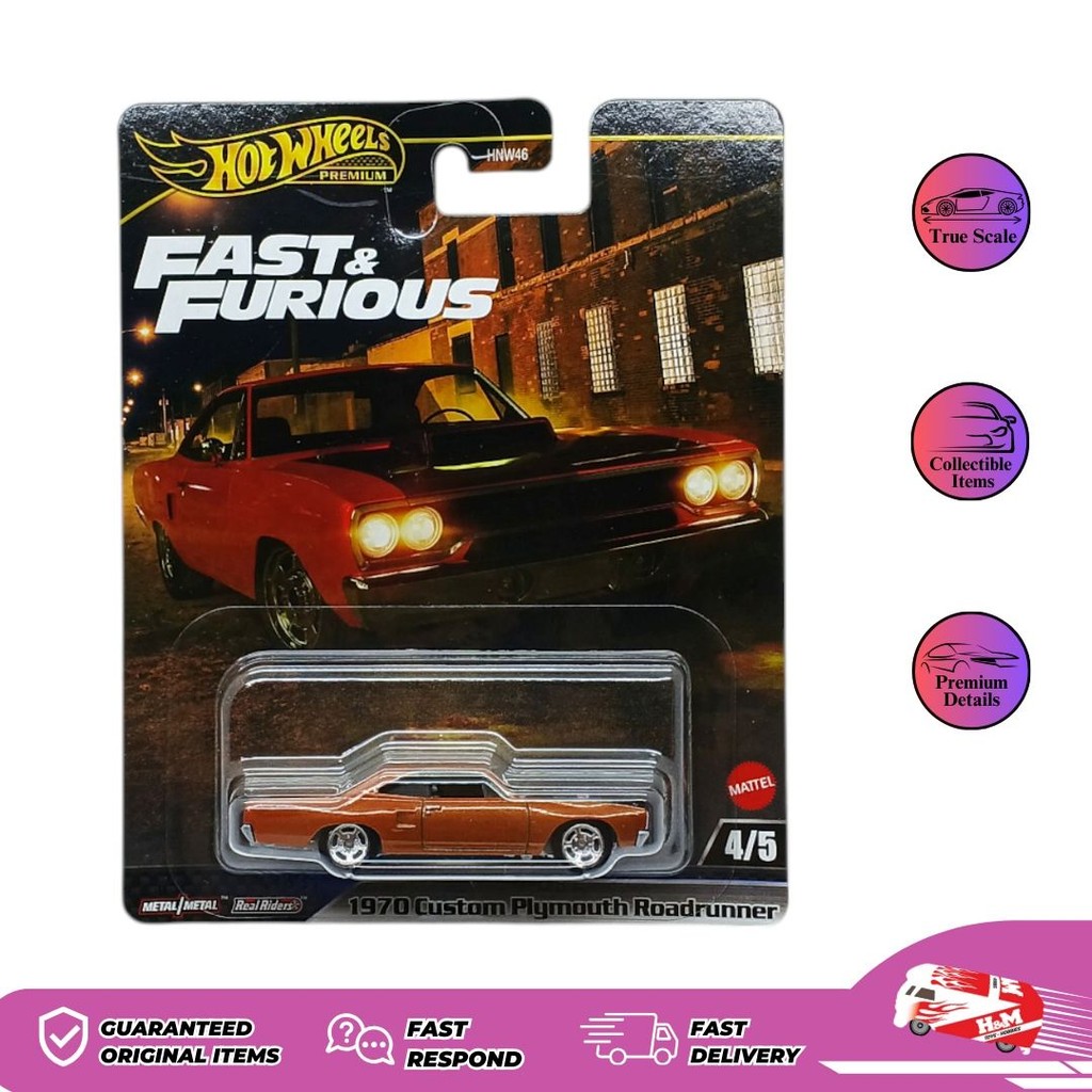 Hot Wheels 1970 Plymouth Roadrunner, Serie Fast And Furious, Scala 1/64, Colore Marrone, Modello HNW46-956L