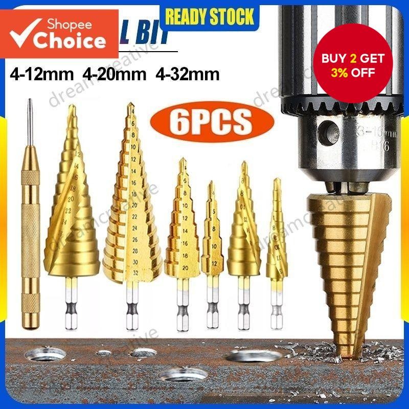 4Pcs Titanium Coated Step Drill Bit Set - HSS Hole Cutter for Metal and ...
