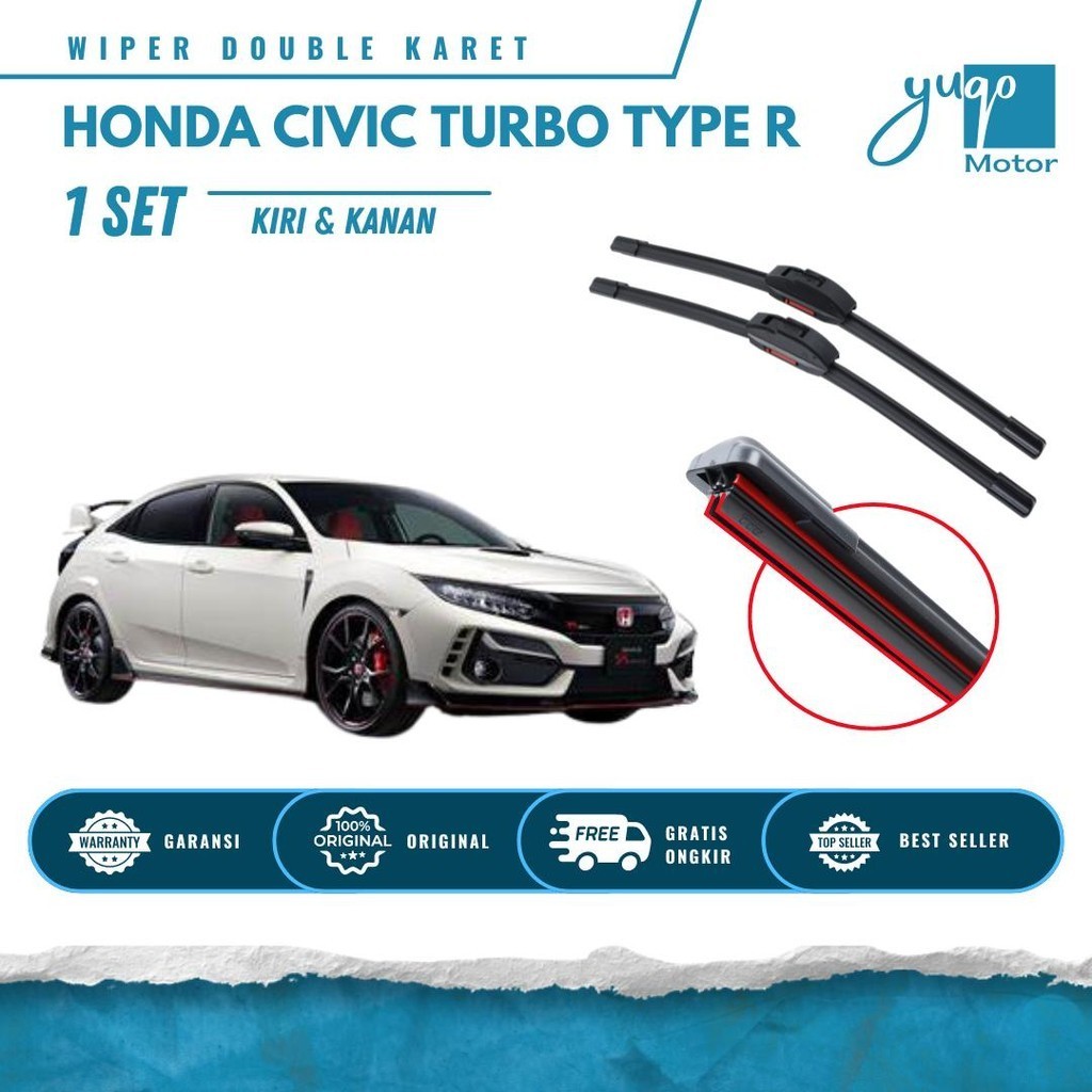 Double Rubber Wiper Honda Civic Turbo Type R Frameless Dual Blade Dual ...