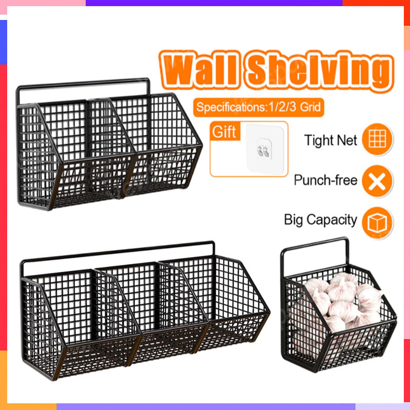 1/2/3 Grids Wall Mounted Storage Rack Kitchen Shelf Garlic Seasoning ...